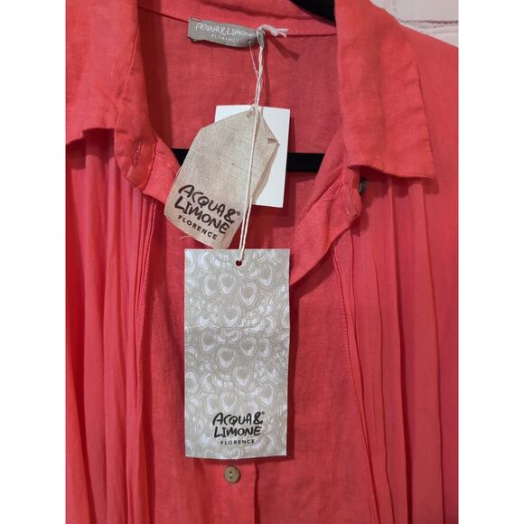 Acqua & Limone Coral Orange Top Tunic Shirt Women Italian Linen Front Drape NWT - Picture 10 of 15